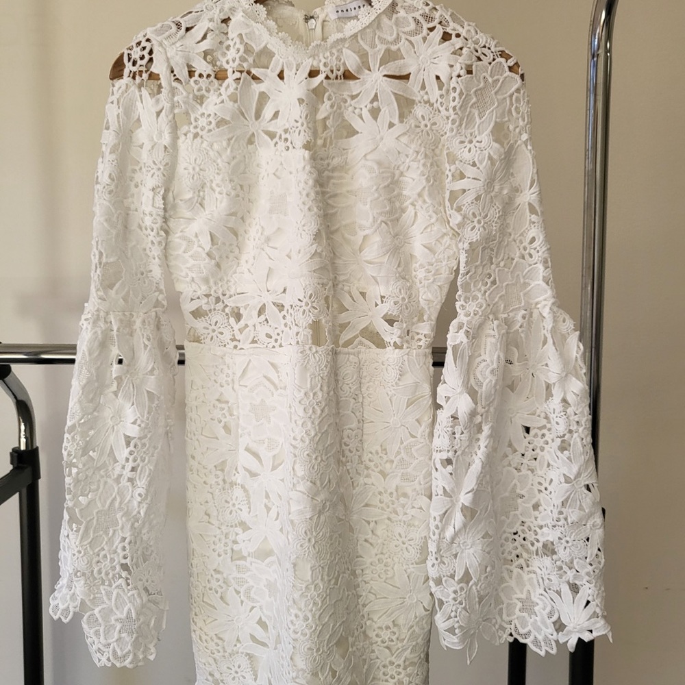 White Lace LS Bell Sleeve Mini Dress